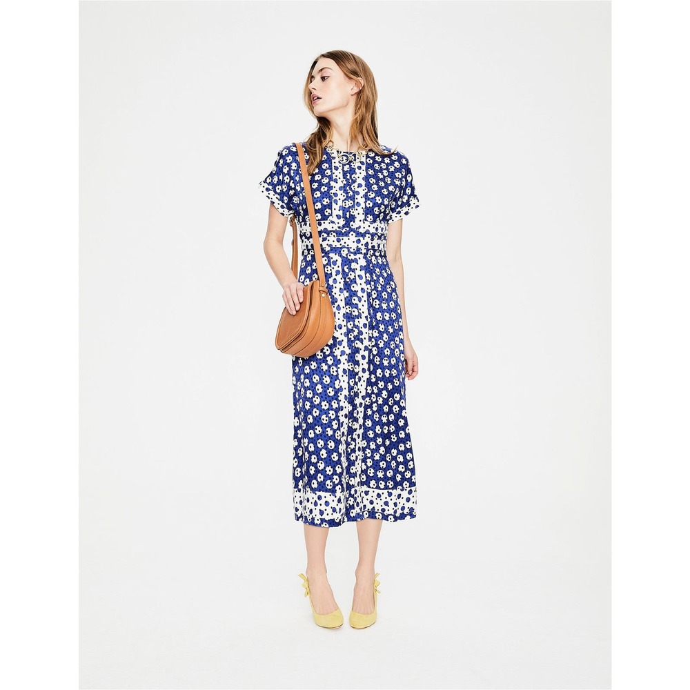 Boden Esmeralda Midi Dress in Greek Dots Blue 10 R